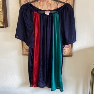 70S 80S VINTAGE BRAND STRETCH COLOR BLOCK SLIP DRESS CHEMISE VINTAGE LINGERIE XL